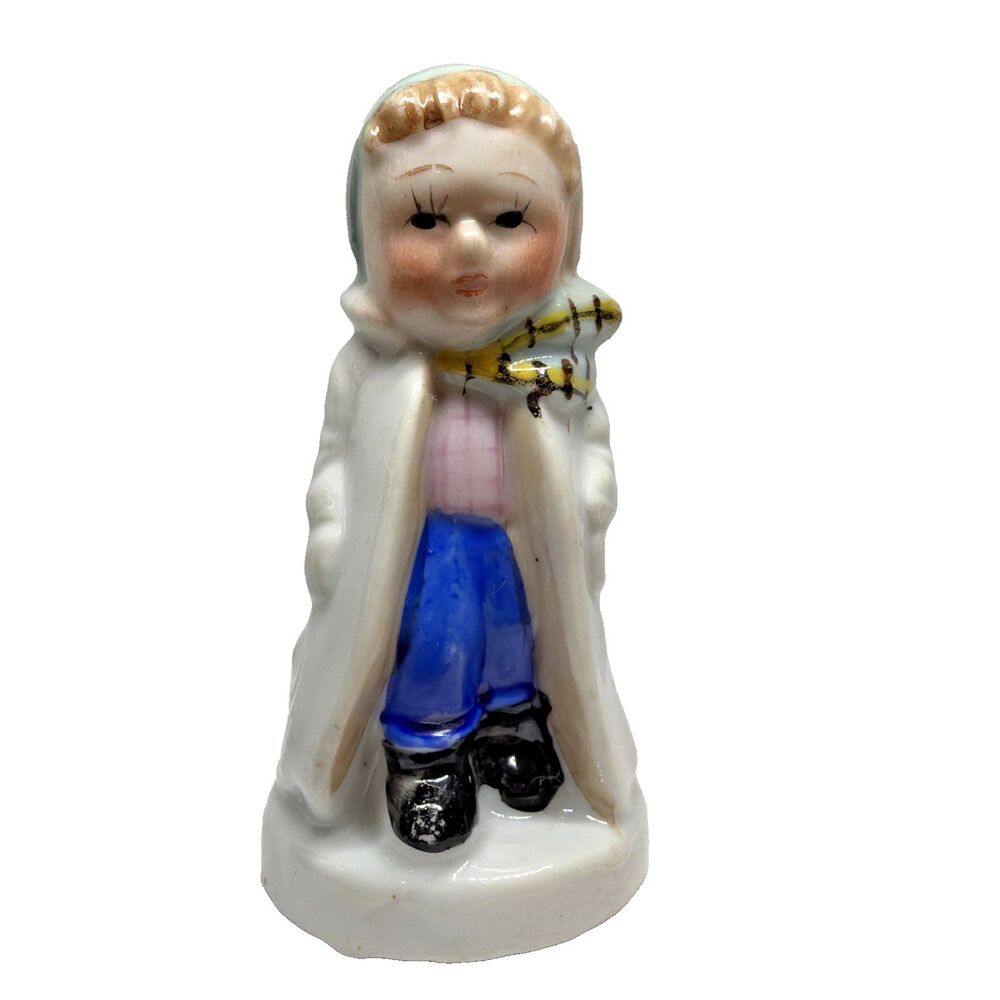 Vintage Occupied Japan Ceramic Girl Figurine Winter Coat Scarf Cake Topper 1940s